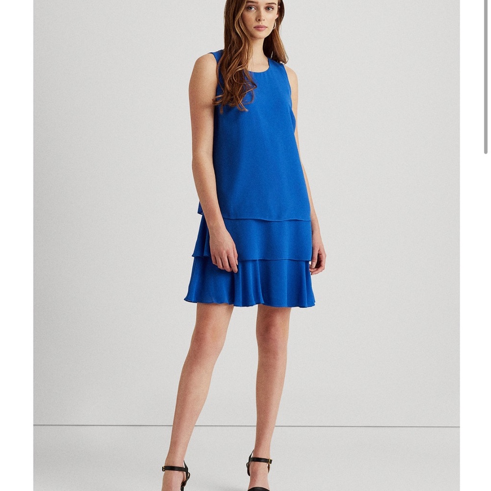 Lauren Ralph Lauren's shift dress sleeveless with a ruffle-trimmed tiered skirt